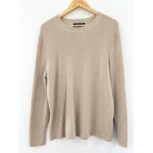Banana Republic 100% Italian Merino Wool Sweater Ribbed Tan Crewneck Knit Sweate